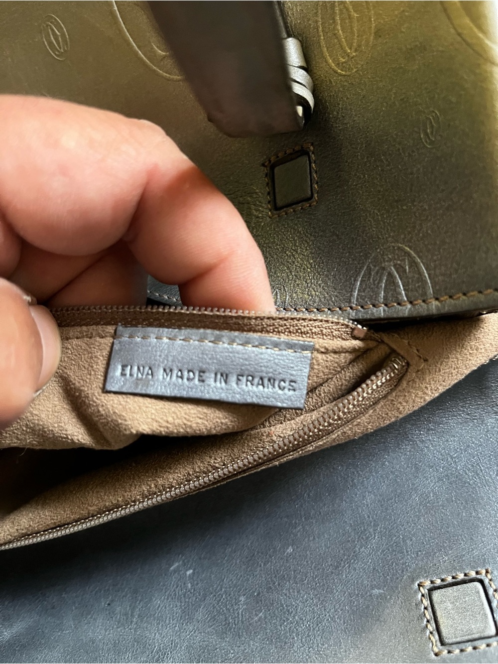 Cartier Taupe Monogram Leather Shoulder Bag with Gold Accents - Picture 3 of 7